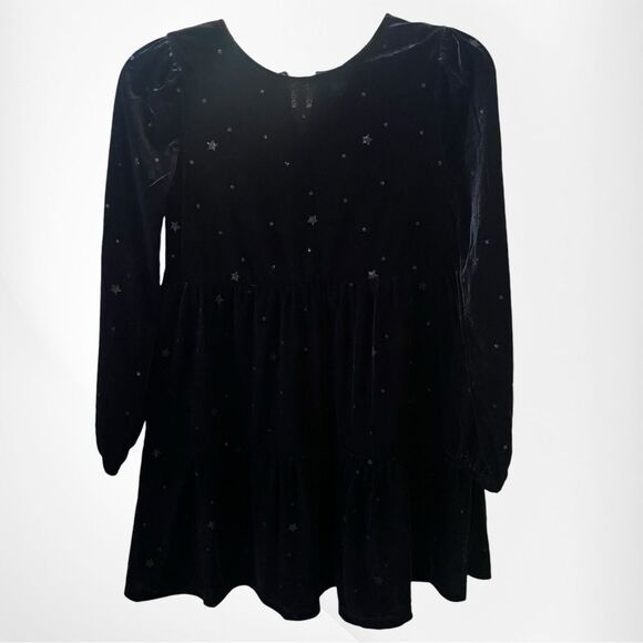 Girls GAP Kids Black Velvet with Glitter Star accents Long Sleeve Dress Size L - Picture 2 of 7